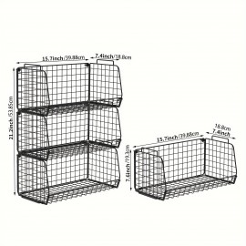 1PC 3 Tier Stackable Snack Organizer Wall Mount Hanging Pantry Household Food Storage Basket With Handles Foldable Snack Rack Stand For Countertop Cabinets Kitchen