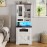 Farmhouse Storage Cabinet With Charging Station And LED Lights, 5-level Open Space, Living Room, Bedroom, Study, White