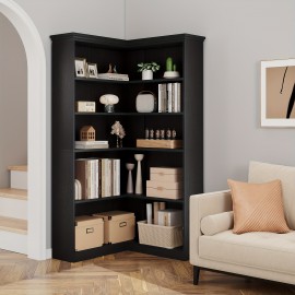 72.8in Tall 5 Tier Large Corner Bookshelf, L Shaped Bookshelf Storage Display Rack, For Living Room Bedroom