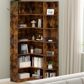 6-Tier Tall Corner Bookshelf, L-Shaped Modern Industrial Bookcase with Full Baffle, Large Display Storage Shelves for Bedroom, Home Office, Living Room, and Kitchen