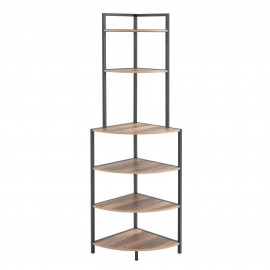 6-Tier Corner Open Shelf Modern Bookcase Wood Rack Freestanding Shelving Unit Plant Album Trinket Sturdy Stand Small Bookshelf Space-Saving for Living Room Home Office Kitchen Small Space Rustic Brown