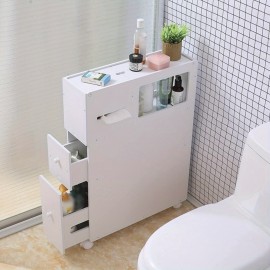 Bathroom Organizer  Small Storage Cabinet with Doors and Shelves Thin Toilet Vanity Cabinet, Narrow Bath Sink Organizer, Towel Storage Shelf for Paper Holder, White