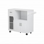 Nature's Lodge Mobile Kitchen Island On Wheels, Storage Kitchen Cart Trolley Cart With Extendable Shelf And Towel Rack, White/Red