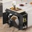 Rolling Kitchen Island with Storage, 2 Drawers, Kitchen Island with Drop Leaf, Kitchen Islands Carts W/ 3 Spice Rack Shelf, Tilt Out Cabinet, Pet Proof Trash Can, Black