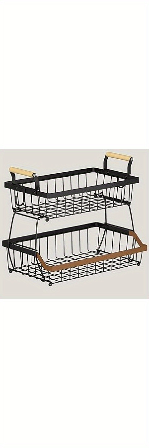 3 tier fruit basket bowl farmhouse with side hooks for kitchen countertop detachable metal vegetable storage basket stand holder with wooden handle black details 4