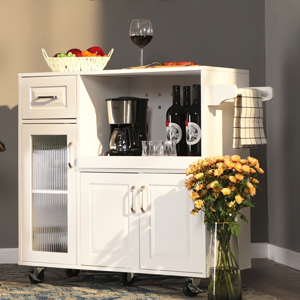 natures mobile kitchen island on wheels storage kitchen cart trolley cart with extendable shelf and towel rack white red details 1