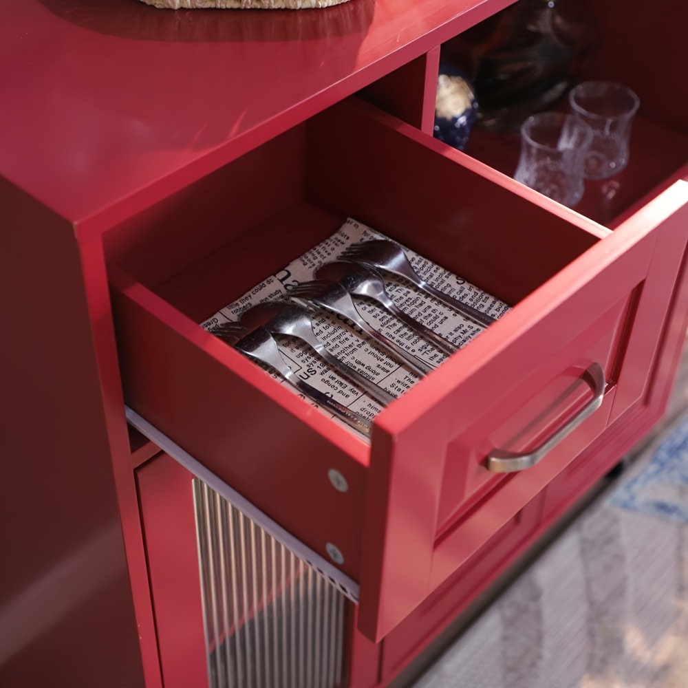 natures mobile kitchen island on wheels storage kitchen cart trolley cart with extendable shelf and towel rack white red details 3
