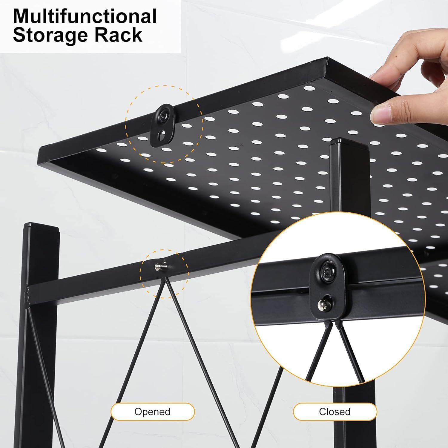 4 tier storage shelving unit w hooks and wheels 27 95 x14 96 x49 61 standing foldable storage rack metal kitchen garage no assemble require black details 6