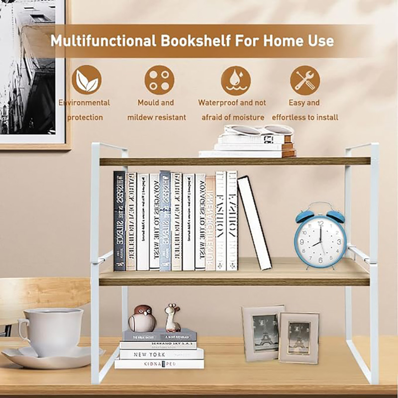 shelf small desk shelf organizer 2 tier desktop organizer shelf organizer storage stand office desk organizer display rack wooden desktop bookshelf for dorm school kitchen bathroom office white details 1