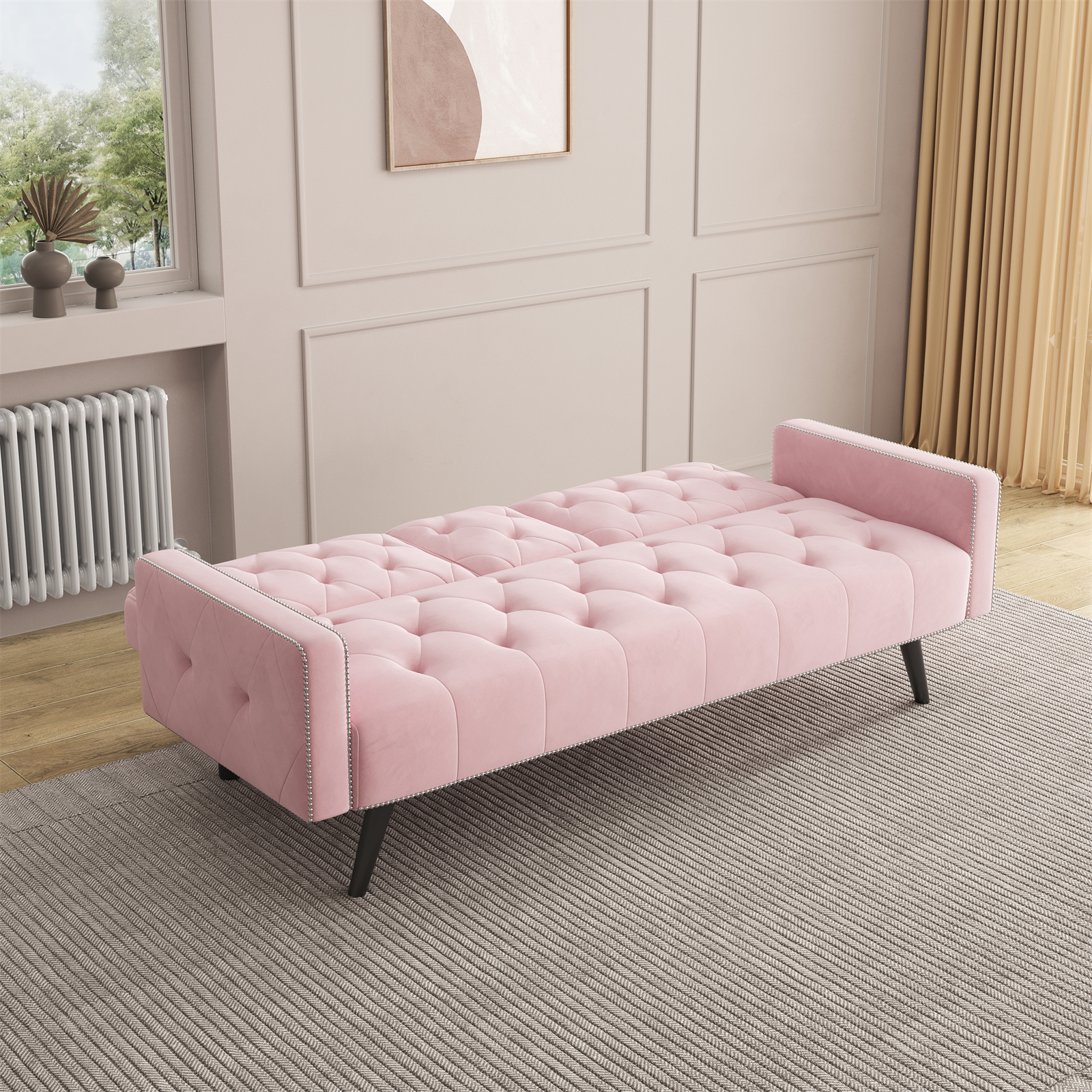 super comfortable velvet sofa bed nail head arms with two cup holders 72 inch sofa for small spaces details 2