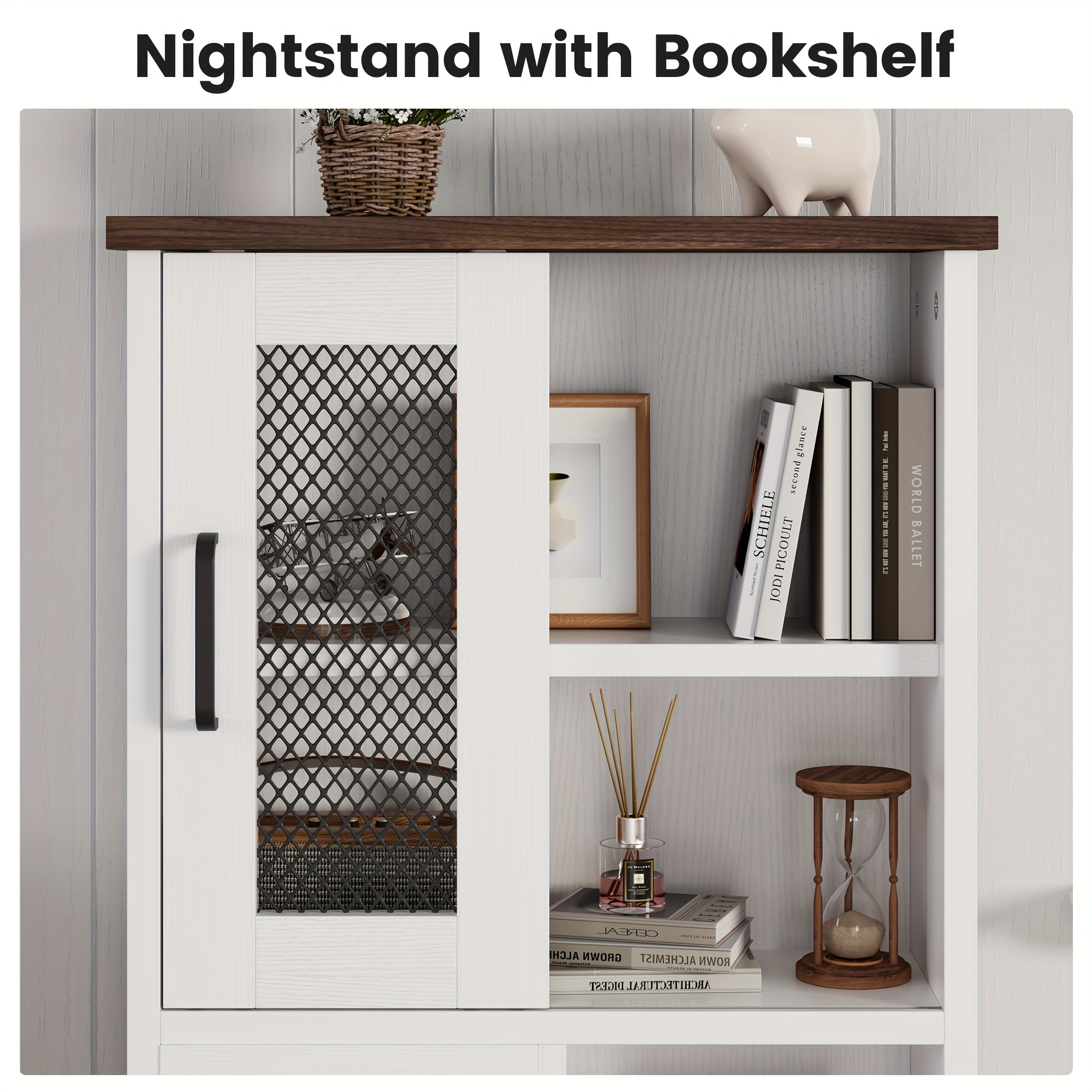 farmhouse storage cabinet with charging station and led lights 5 level open room bedroom study white details 3