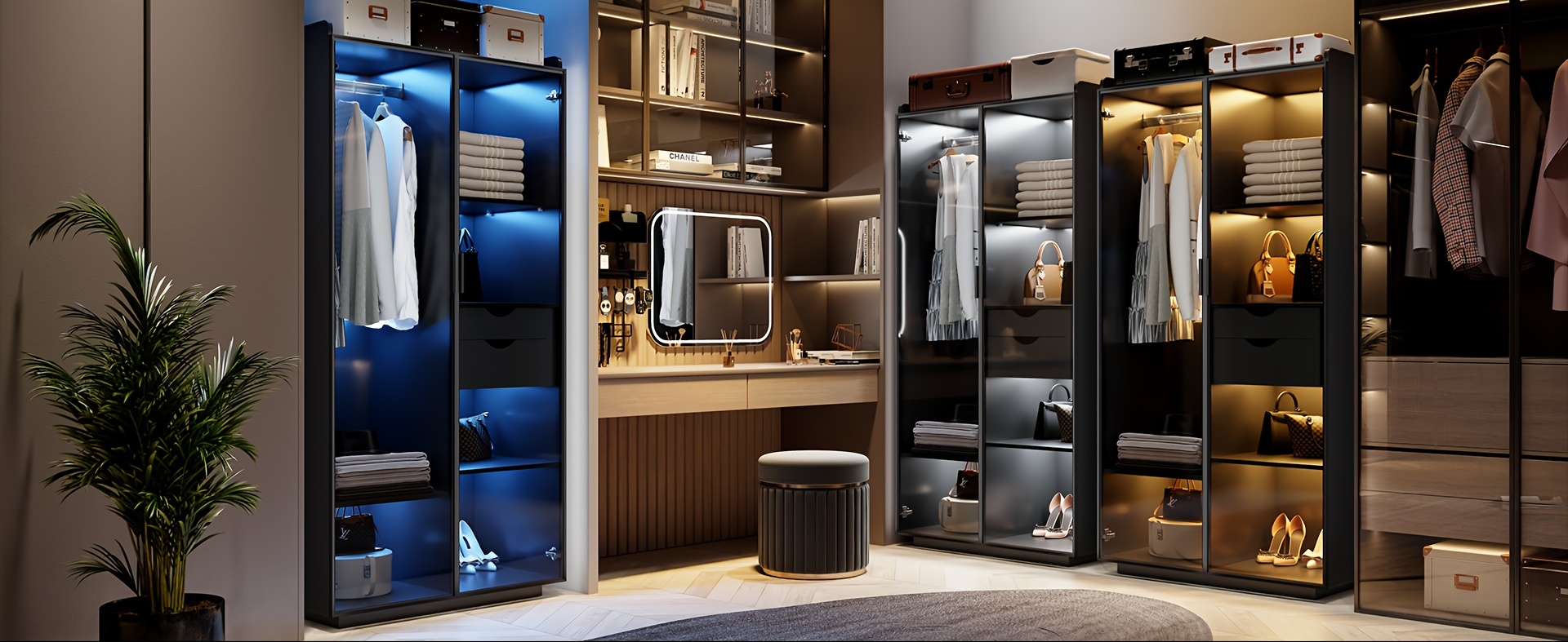storage cabinet with 3 color led lights organizer with design 2 drawers 6 shelves wardrobe armoire with 2 acrylic door closet for bedroom furniture black details 1