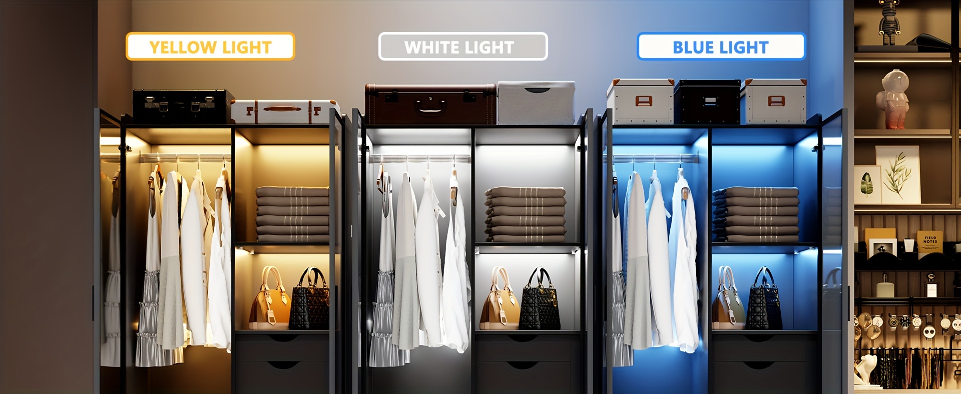 storage cabinet with 3 color led lights organizer with design 2 drawers 6 shelves wardrobe armoire with 2 acrylic door closet for bedroom furniture black details 5