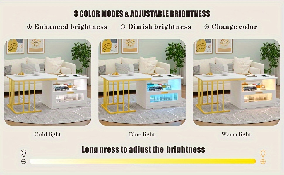 coffee tables for living room with lights center table with charging station 3 colors led coffee table modern coffee table set with drawers white details 0