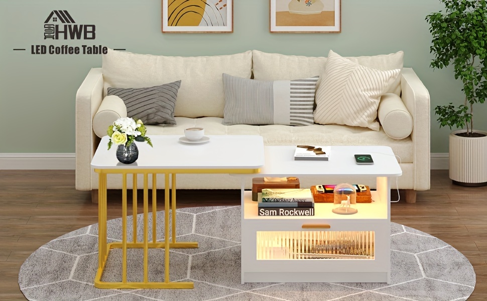 coffee tables for living room with lights center table with charging station 3 colors led coffee table modern coffee table set with drawers white details 1