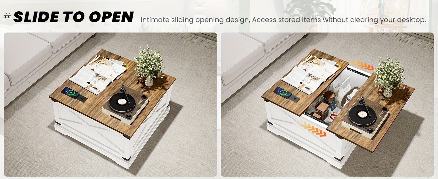 farmhouse coffee table lift top coffee table with wireless charging station coffee table with large hidden storage shelf for living room 31 5 inch 80cm d x 31 5 inch 80cm w x 18 inch 45 7cm h details 1