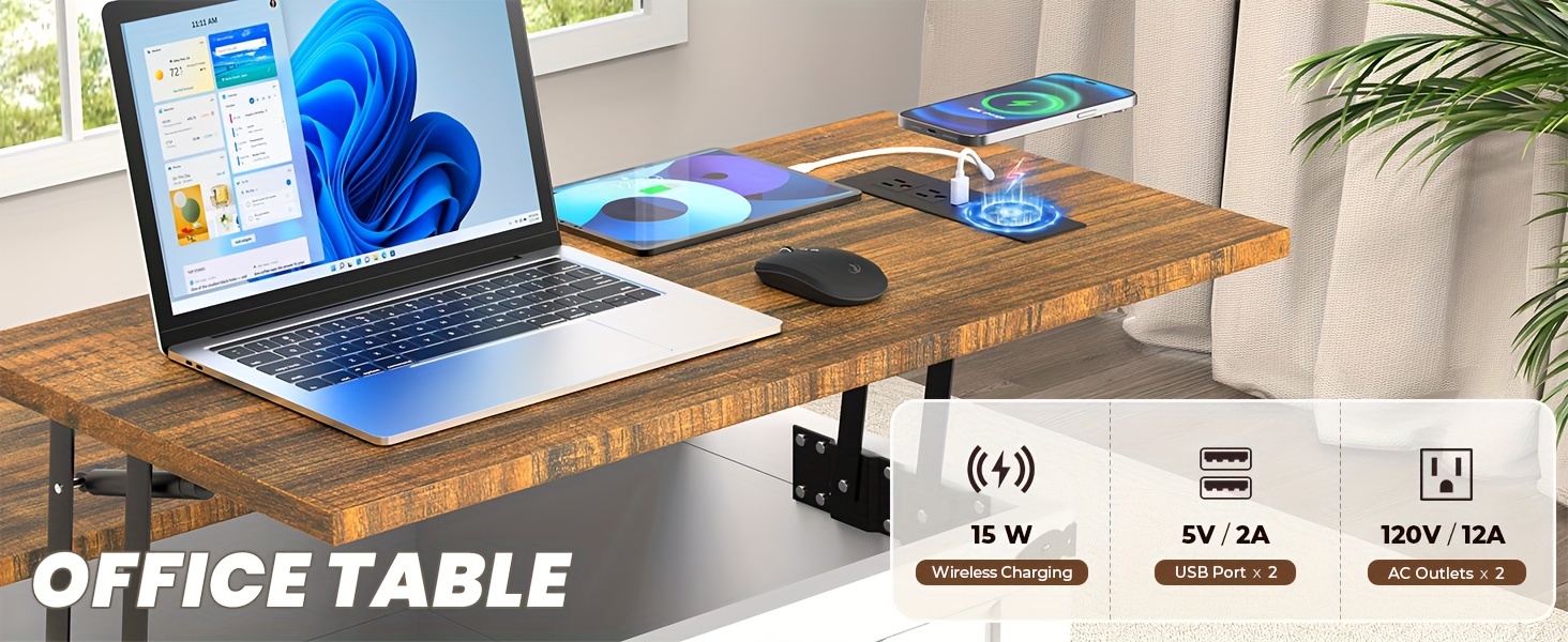 farmhouse coffee table lift top coffee table with wireless charging station coffee table with large hidden storage shelf for living room 31 5 inch 80cm d x 31 5 inch 80cm w x 18 inch 45 7cm h details 4