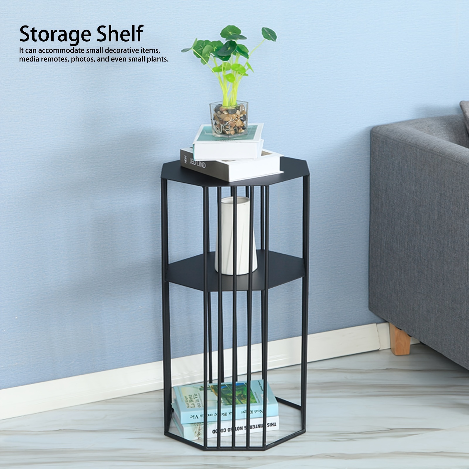 2 layer wrought table end sofa table storage shelf for living room black side table of a sofa or chair details 0
