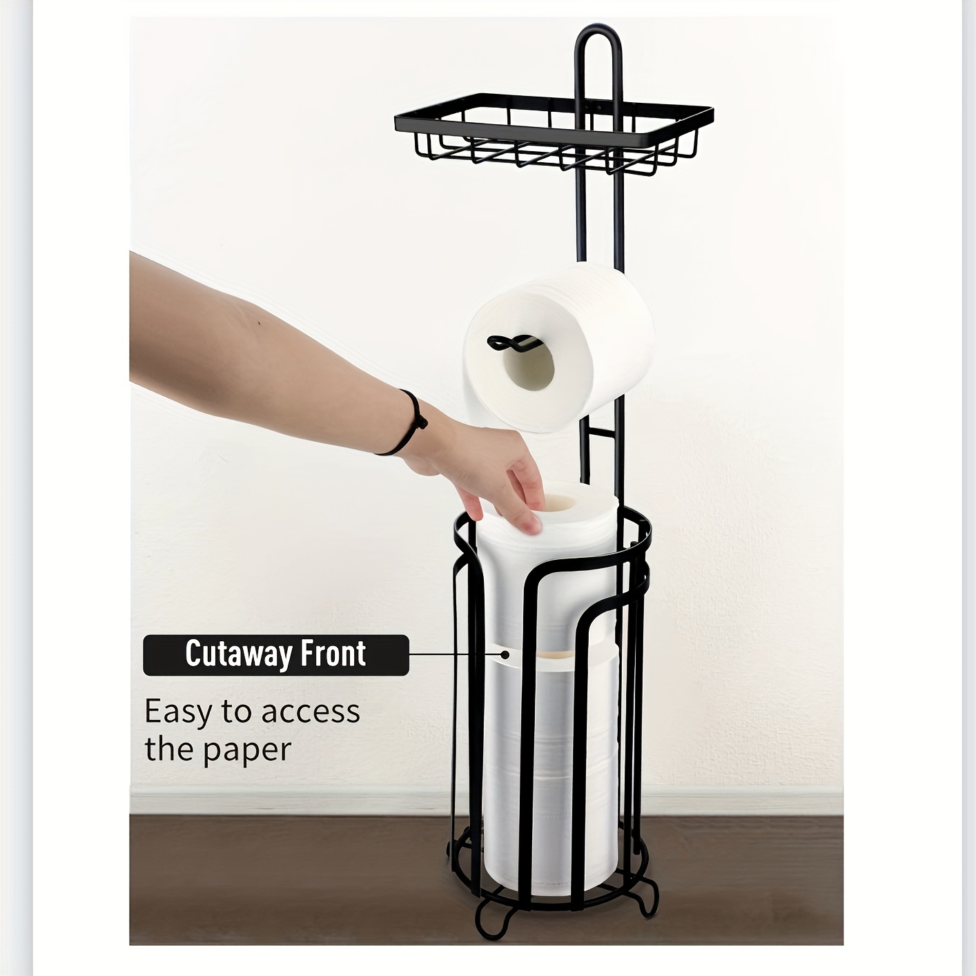 toilet paper holder stand tissue paper roll dispenser with shelf for bathroom storage holds reserve bronze details 3